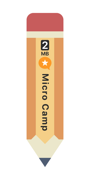 Micro Camp sticker that looks like a pencil with Micro.blog logo.